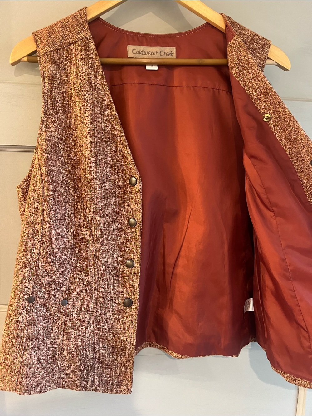 Coldwater Creek Woven Tweed Vest Burnt Orange Women’s Cottagecore Tailored